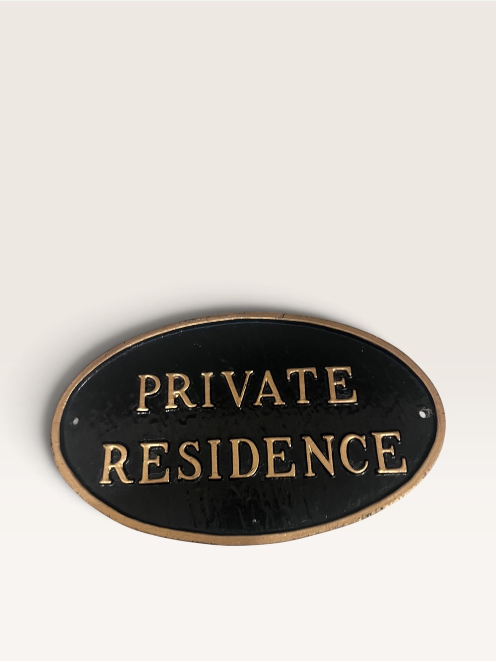 Private Residence Oval Door Sign - Black and Gold